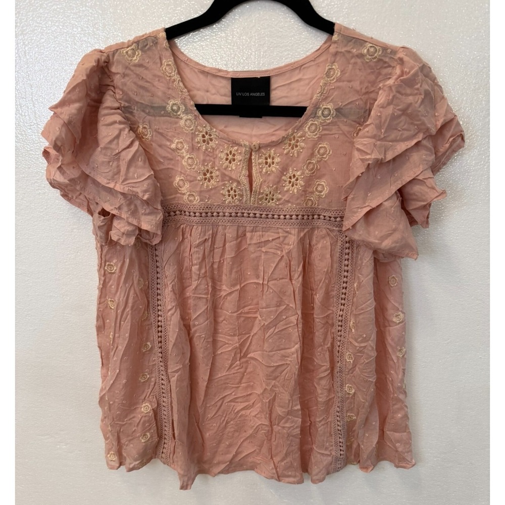 LIV Los Angeles NWOT Pink Embroidery Boho Top Size 2X (Measures to Size XL) - Picture 2 of 6